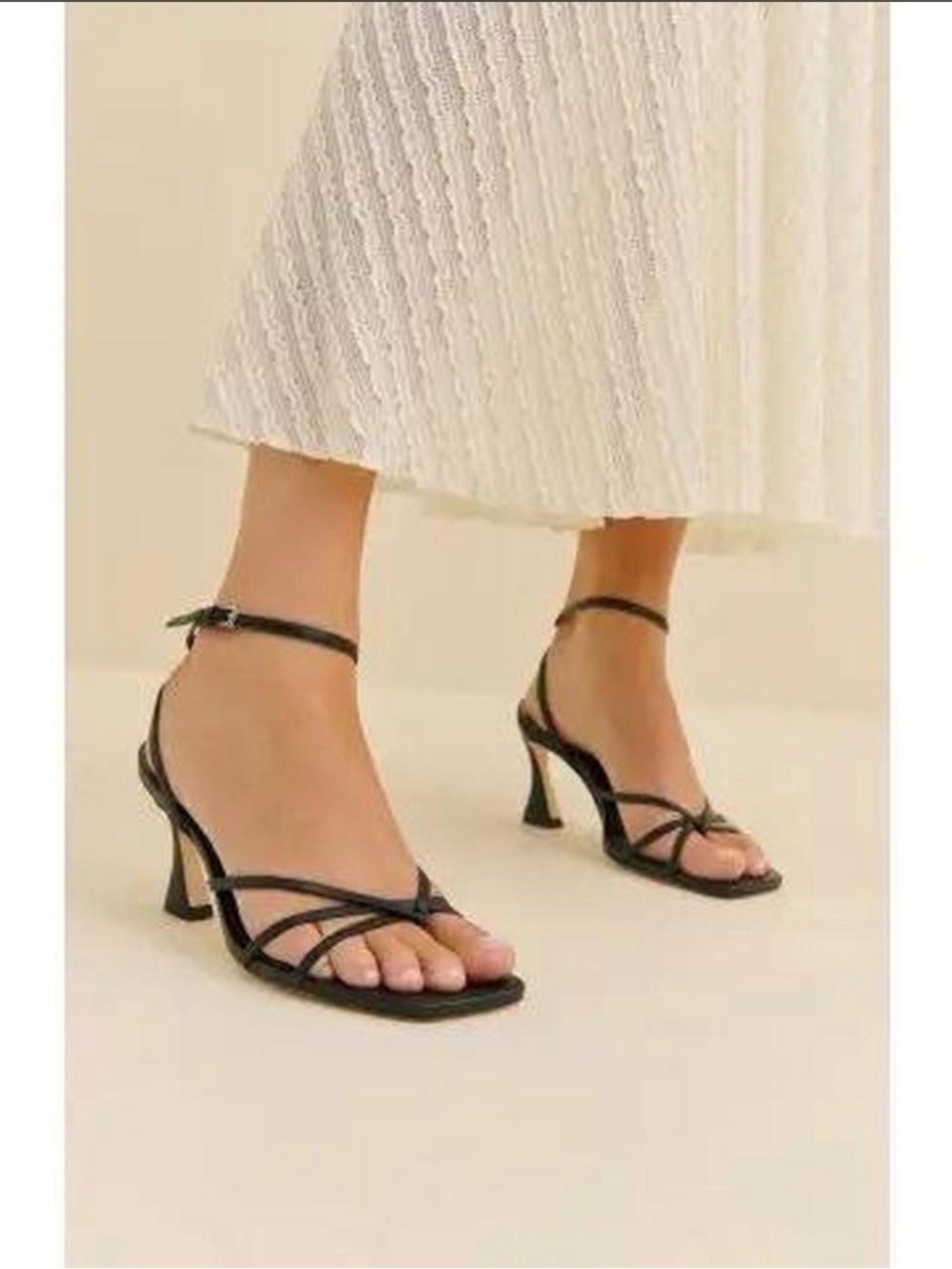 Reformation Black Strappy Ankle‑Tie Heeled Sandals